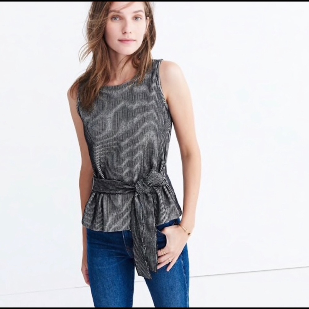 Madewell Gray French Rib Waist Tie Sleeveless Tank